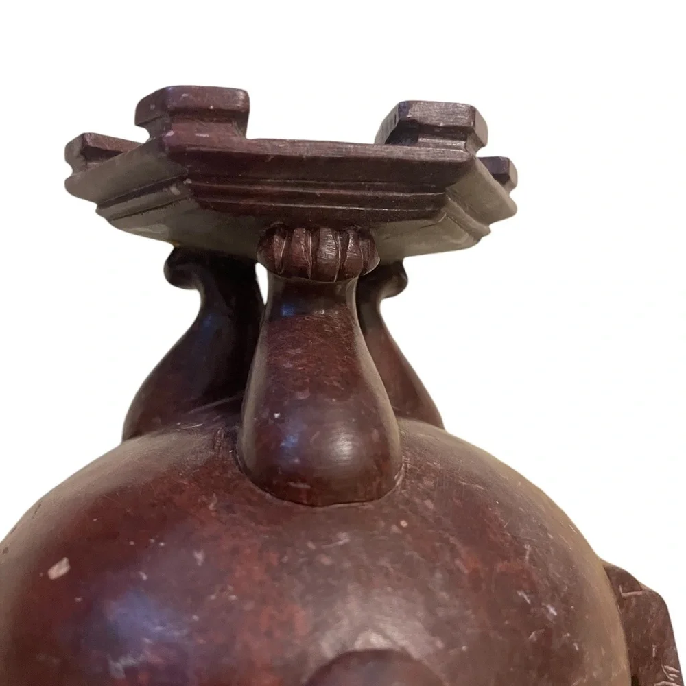 Hand Carved Chinese Footed Soapstone Urn Bowl Numbered‎ Brownish Red